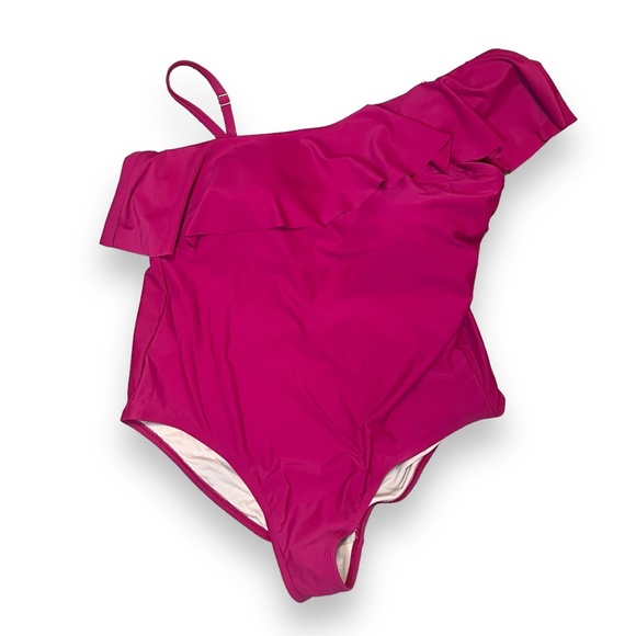 NWT Kona Sol Full Coverage One-Piece Swimsuit One‎ Shoulder Ruffle Pink - Picture 4 of 10